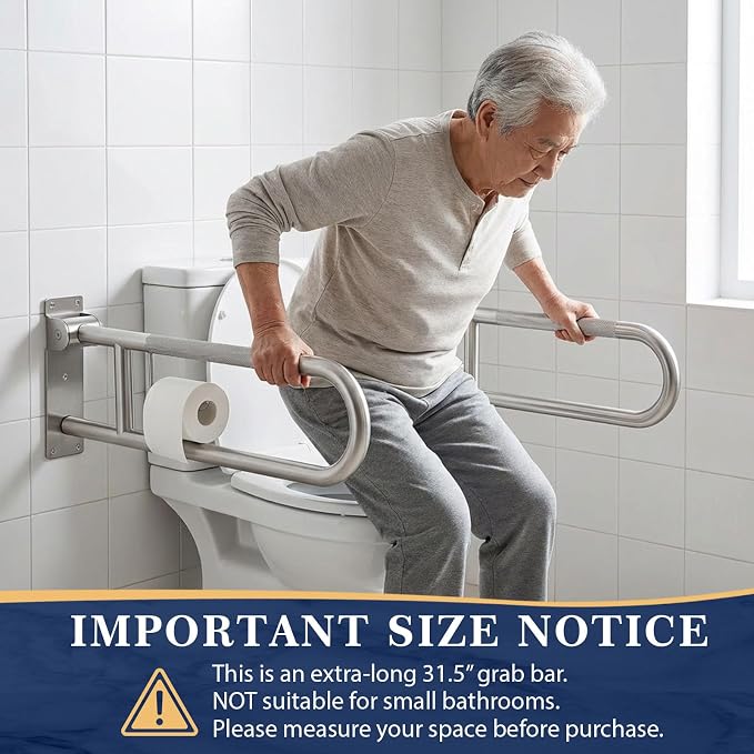 Zonon 2 Pack 30.3 Inch Handicap Grab Bars, Flip up Stainless Steel Toilet Safety Rails, Anti Slip with Paper Holder, Extra Long Bathroom Support Rail for Elderly Disabled Pregnant (Classic)