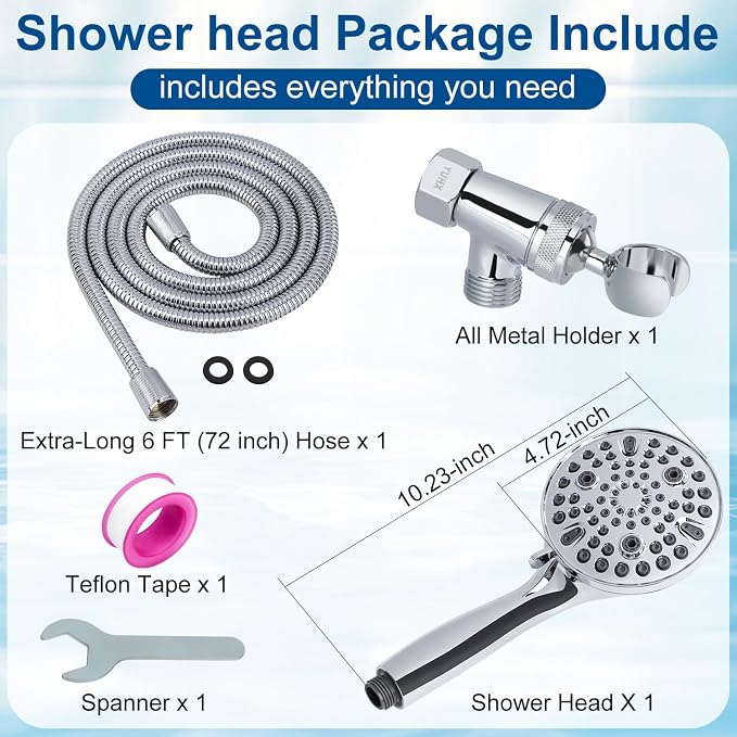 Shower Head with Handheld - Long Hose and All Metal Holder, High Pressure | All Metal Holder and Long Hose, Multi Mode Adjustment High Pressure Showerhead Sprayer
