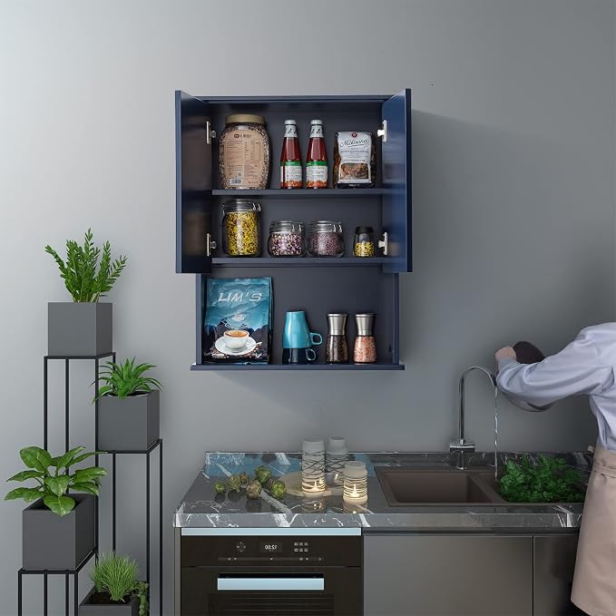 VANIRROR Navy Blue Bathroom Cabinet Wall Mounted W/ 2 Door Adjustable Shelf | 23"x29" Wooden Medicine Cabinet Over Toilet Storage Wall Hanging Cabinets for Bathroom, Entryway, Kitchen, Laundry Room