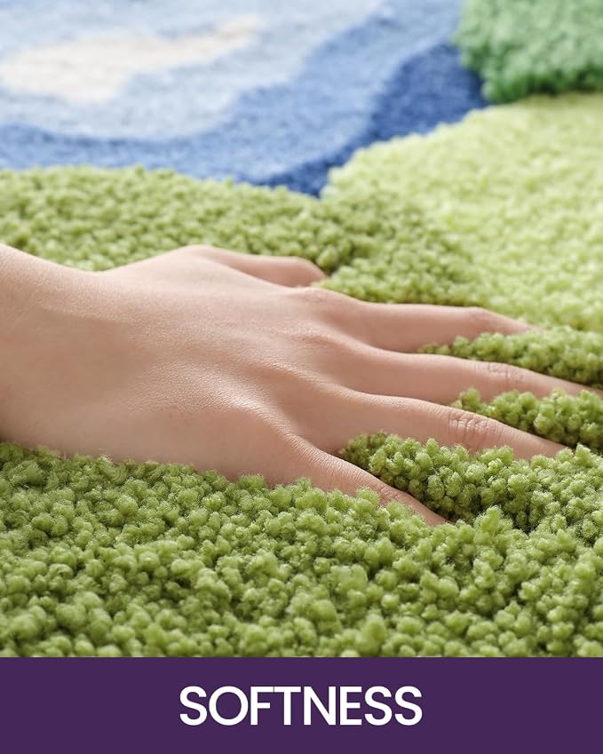 DEXI Cute Moss Bath Mat, Green Oval Bathroom Rugs, 43x24 | Soft and Absorbent Microfiber, Non Slip, Machine Washable Bathmat for Shower Floor, Bedroom, Kids Room, Home Decor