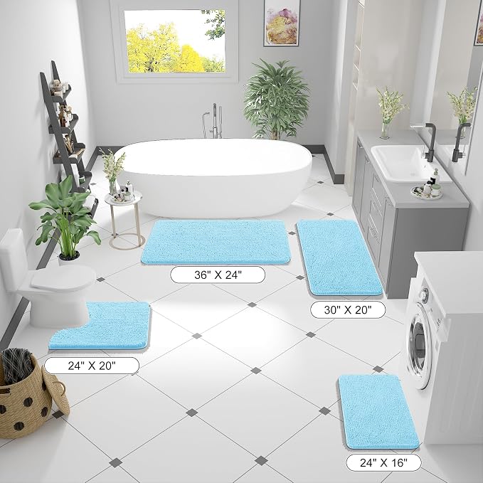 OLANLY Toilet Rugs U-Shaped 24x20, Soft Absorbent Chenille Contour Rugs | Sky Blue, Quick-Drying Rubber Backing, Machine Washable Non-Slip Shaggy Bathroom Mat for Toilet, Home Decor Accessories