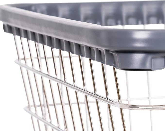 R&B Wire® 100E58 Heavy Duty Wire Laundry Cart with Double Pole Rack | 2.5 Bushel | Steel Frame with Chrome Finish | Commercial Laundry Basket | Industrial Bumper | 5" Clean Wheel System™ Casters