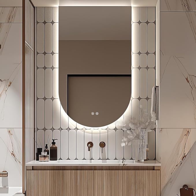 Arched LED Bathroom Mirror, 40"x24" Arch Framless Backlit Mirror with Lights Vanity Mirror for Makeup, Anti-Fog, Dimmable, 3-Color, Memory Function, IP65 Waterproof, UL Listed, Vertical-Inverted