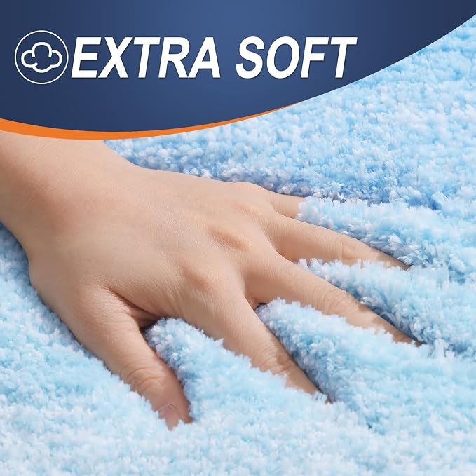 OLANLY Bathroom Runner Rug 44x24, Extra Soft Absorbent Microfiber Bath Rugs | Sky Blue, Non-Slip Quick-Drying Rubber Backing, Washable Long Bath Mat for Floor, Tub and Shower, Home Decor