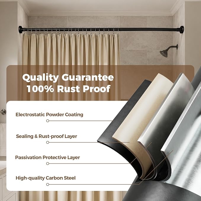HYSEYY Heavy Duty Shower Curtain Rod,26-80inch Adjustable Tension Rod Black | No Drilling Shower Rods for Bathroom, 1" Diameter Spring Tension Curtain Rod, Non Slip Rust Proof Curtain Rod for bathtubs