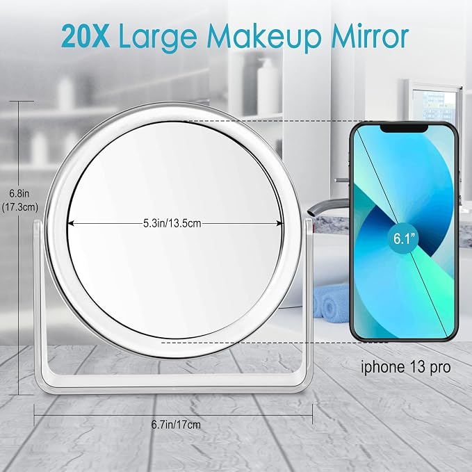 20X Vanity Mirror Makeup Mirror,1X/20X Magnification Double Sided Magnifying Mirror,360 Degree Swivel Desk Mirror,Portable Table Counter top Mirror for Bathroom Shaving Mirror,Gift for Women