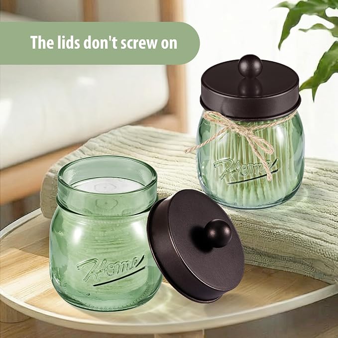 SheeChung Mason Jar Bathroom Accessories Set, 6Pcs Green Glass Bathroom Set | (Bronze) Soap Dispenser,Toothbrush Holder,2 Qtip Holders,Soap Dish,Wire Basket,Rustic Farmhouse Decor for Bathroom Countertop