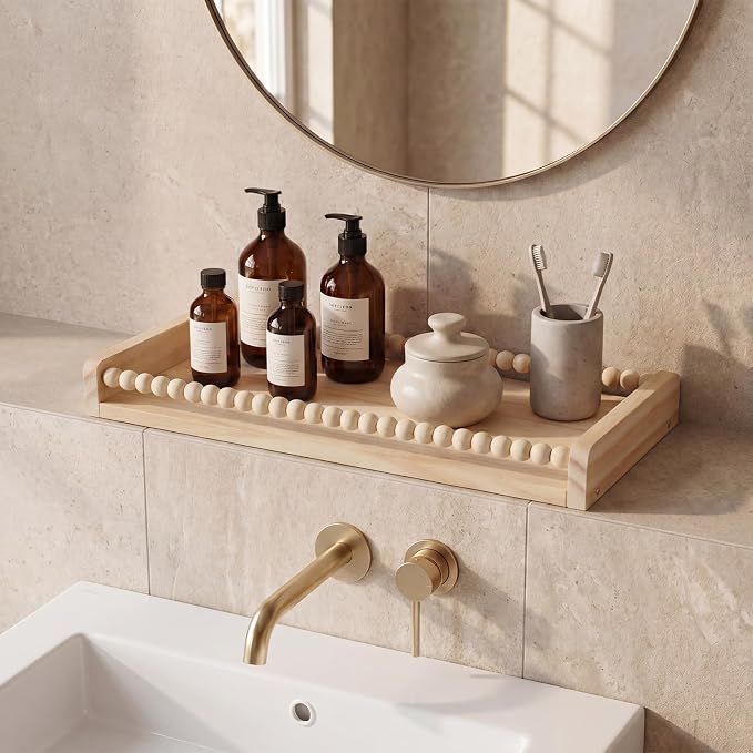 Novabright Toilet Paper Basket Holder 13 Inch Wood Bathroom Tank Tray Basket Back of Toilet Storage Toiletries Organizer for Bathroom, Living Room and Kitchen