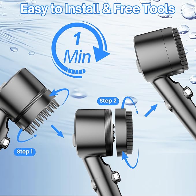 Filtered Shower Head with Handheld,High Pressure Shower Heads with Filters | ON/OFF Switch,4 Spray,Built-in Power Wash,Detachable Showerhead,Silicone Massage Brush,Remove Chlorine,Water Softener