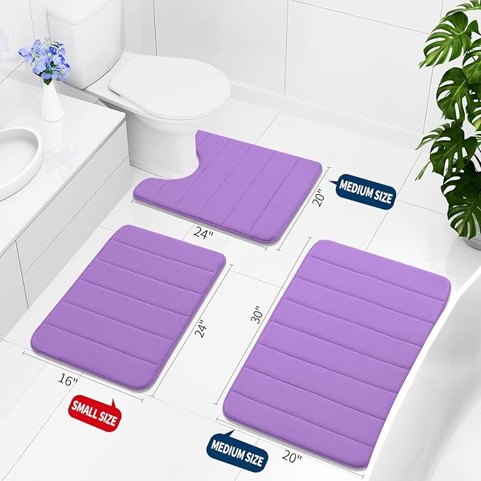 Buganda Memory Foam Bath Mat 70 x 24, Ultra Soft Absorbent Bathroom Rugs | Lavender, Machine Washable Quick Dry Bath Mats for Bathroom Floor, Shower and Tub, Home Decor Accessories