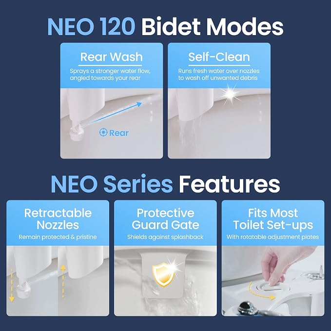 LUXE Bidet NEO 120 - Bidet Attachment for Toilet Seat, Blue | Non-Electric, Single Nozzle, Self-Cleaning, Adjustable Water Pressure, Rear Wash