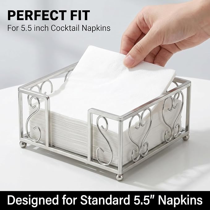 Cocktail Napkin Holder for 5x5 Napkins, Flat Square Caddy, Table | Cocktail Napkins, Beverage Napkins & Parties