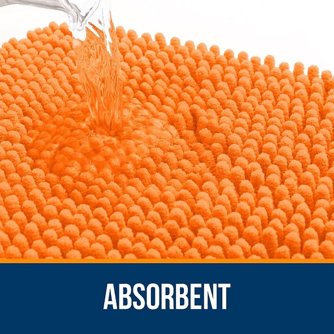 OLANLY Bathroom Rugs 34x21, Extra Soft Absorbent Chenille Bath Rugs | Orange, Quick-Drying Rubber Backing, Machine Washable Bath Mat for Bathroom Floor, Tub and Shower, Home Decor Accessories