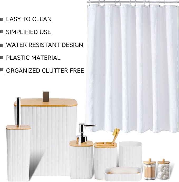 Bathroom Set - 22PCS Bathroom Accessories Set Trash Can Toilet Brush Holder Set Soap Dispenser Bathroom Accessory Set with Shower Curtain Bathroom Decor Set for Home, Restroom
