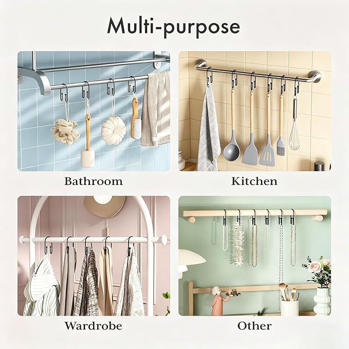 BBV Shower Curtain Hooks Rings, 12 Pcs Rust Resistant Metal Double Glide Shower Hooks for Bathroom Shower Rods Curtains (Black)