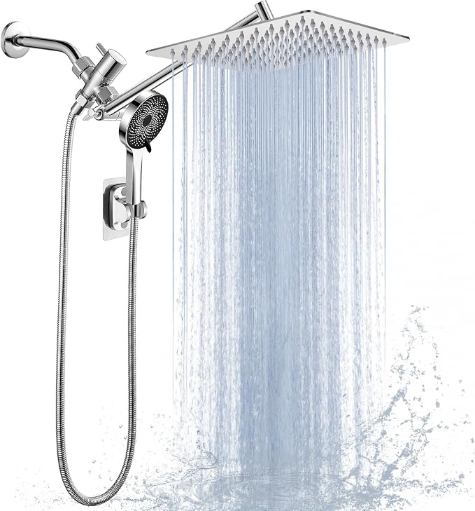 Shower Head, Rain Shower Head with Handheld Spray Combo, 12Inch Adjustable High Pressure Rainfall Shower Head, Dual Showerhead Set with Extension Arm