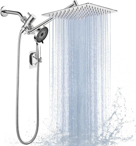 Shower Head, Rain Shower Head with Handheld Spray Combo, 12Inch Adjustable High Pressure Rainfall Shower Head, Dual Showerhead Set with Extension Arm