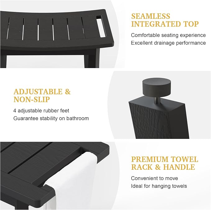 HIPS Shower Bench Inside Shower Stool with Storage Shelf, Waterproof Spa Bath Chair for Bathroom, Seat or Organizer for Living Room, Bedroom - Great for All Ages Unisex Elderly (Large, Black)