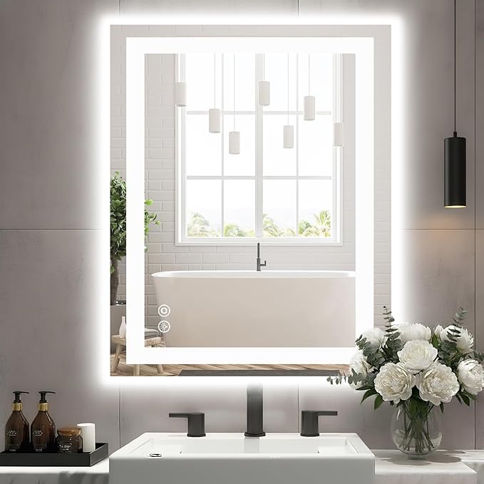 NEWBULIG 32"x 40" LED Bathroom Mirror with Lights, Anti-Fog, Backlit + Front Lit, Lighted Bathroom Vanity Mirror for Wall, Memory Function, Dimmable, Tempered Glass, Shatter-Proof