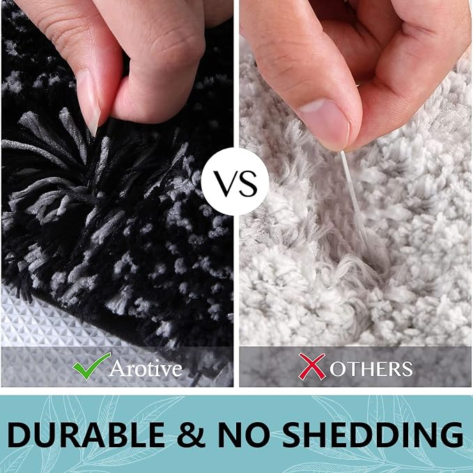 Arotive Microfiber Bathroom Rugs, Shaggy Soft Absorbent Bath Rug, 59x17 | Black, Rubber Backing Thick Plush Machine Washable Dry Bath Mats for Bathroom, Tub and Shower, Rectangular