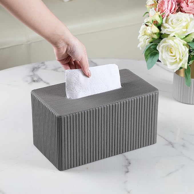 Extra Large Tissue Box Cover Rectangle, Dark Grey | Fits 180 to 230 Count Box of Tissues, PU Leather Tissue Holder with Magnetic Closure