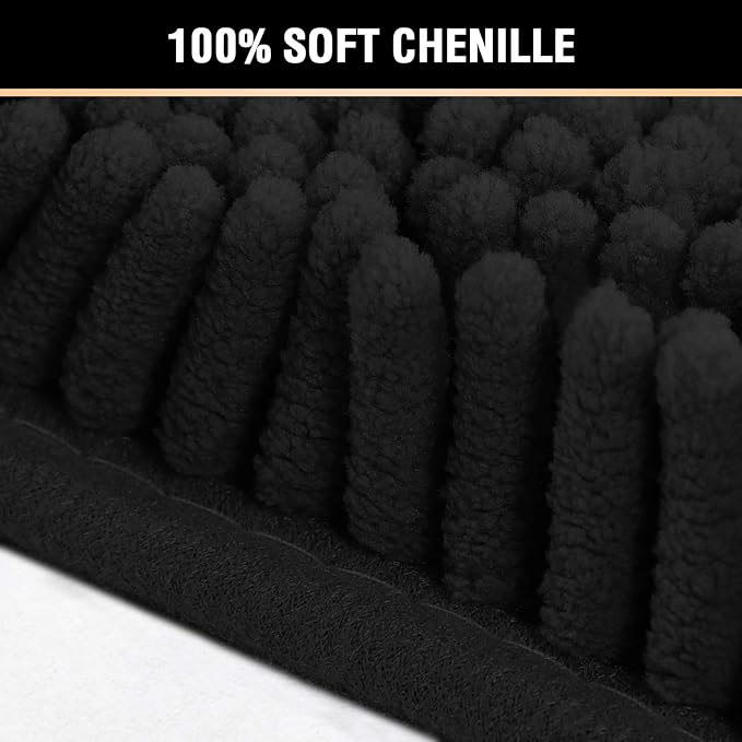 H.VERSAILTEX 20x32 Bath Mat Non-Slip Bathroom Rug Shag Shower Mat Machine-Washable Bath Mats with Water Absorbent Soft Microfibers Chenille Plush Rugs - Black