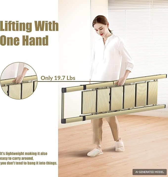 6 Step Ladder, Folding Step Stool, Lightweight Stepladder, Gold | Reach 12ft;Anti-Slip 7.9'' Wide Pedal;Portable Handrail;Space-Saving;For Kitchen, Home, Library, Office Use;300lbs Capacity