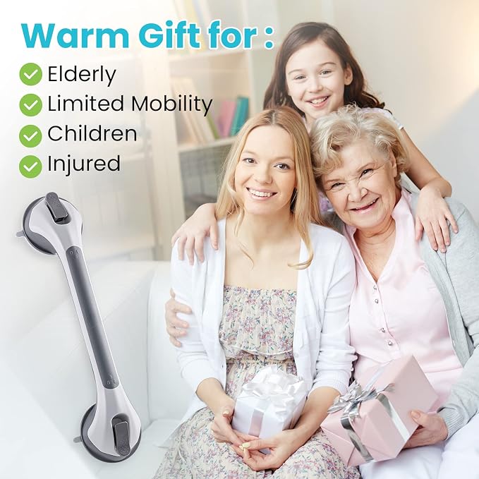 TAILI Grab Bars for Shower,Shower Handles for Elderly Suction,16.8",Grey | Safety for Showers,Bathtubs,Toilet,Elderly&Seniors,Bathroom Grip Bar Heavy Duty Handrails,No Drilling Removable Waterproof,G9