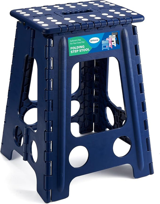 Dyforce Folding Step Stool 17.5 Inch,400lbs Foldable Step Stool for Adults | Step Stool Foldable Blue,Non-Slip Plastic Stepping Stool with Carry Handle,Lightweight for Bathroom Kitchen Bedroom Garden