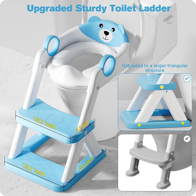 Potty Training Seat, Upgrade Toddler Toilet Seat for Kids Boys Girls, 2 in 1 Potty Training Toilet, Splash Guard Anti-Slip Pad Step Stool(Bright Blue)