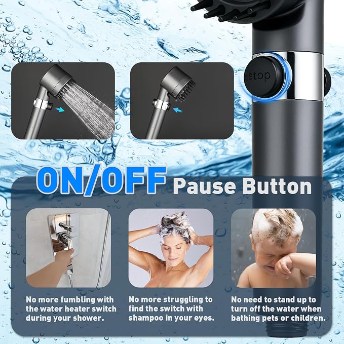 CWPW Filtered Shower Head with Handheld,High Pressure shower heads Filter | ON/OFF Switch,4 Spray,79" Stainless Hose,Remove Chlorine,Built-in Power Wash,For Hard Water, Reduce Dry Skin,Massage Brush