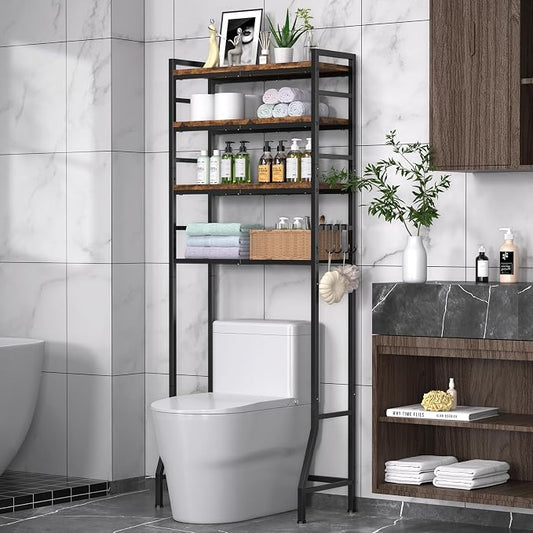 Over The Toilet Storage Rack,4-Tier Over Toilet Bathroom Organizer with Adjustable Wooden Shelves,Freestanding Space Saver Bathroom Cabinet Shelves Over Toilet,Over Toilet Storage, Vintage Brown
