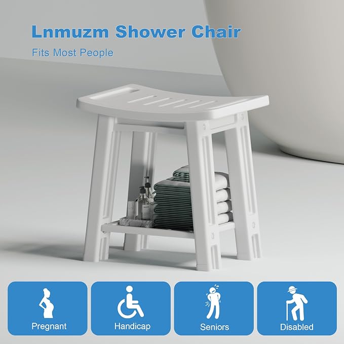 Shower Chair for Inside Shower, Shower Stool with Anti-Slip Foot Covers hold 400 lbs, HDPE Bath Seat with Bottom Storage Rack & Portable Armrest, Bench Chair for Adults, Elderly & Disabled, Light Gray