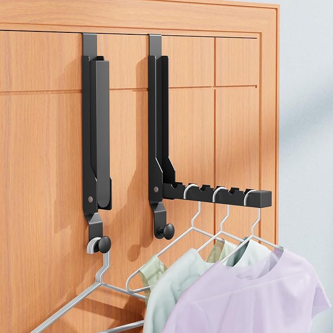 2 Pack Over The Door Hanger Folding Clothes Drying Rack, Folding Hanging Coat Rack for Indoor Laundry Room Compact Small Space Foldable Portable Clothing Hanger Hook Collapsible (Black-2(Upgraded))