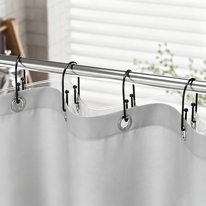 BBV Shower Curtain Hooks Rings, 12 Pcs Rust Resistant Metal Double Glide Shower Hooks for Bathroom Shower Rods Curtains (Black)