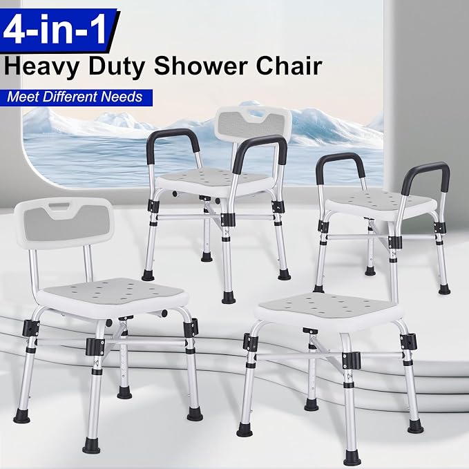 Shower Chair for Elderly and Disabled Inside Shower,Gray | 6-Height AdjustableShower Seat for Inside Tub,Shower Chair with Arms and Back 400 LB Heavy Duty