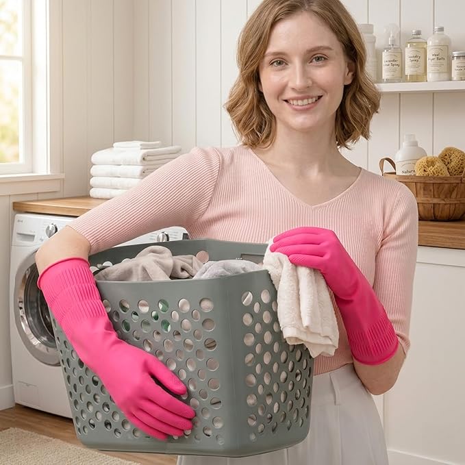 Rubber Dishwashing Gloves, Reusable Cleaning Dish Gloves for Kitchen, Long Cuff for Washing Dishes