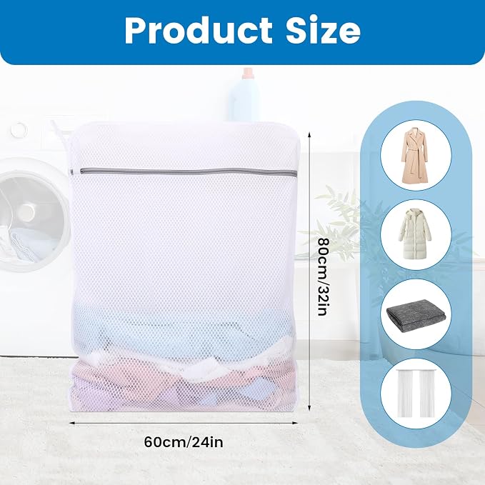 2 Pack XX-Large Mesh Laundry Bags for Delicates, 24 x 32 Inches | 120gsm Honeycomb Mesh, Protect Delicates, Sturdy Zipper, Reusable, Washer & Dryer Safe, For College, Dorm, Home and Travel