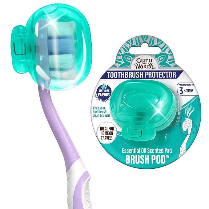 GuruNanda Brush Pods - Toothbrush Cover for Manual & Electric Toothbrush, Keeps Toothbrush Fresh & Clean, Travel Accessories with Natural Essential Oil Vapors, 1 Pack