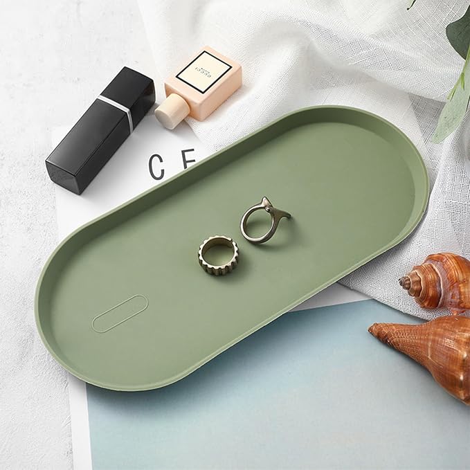Silicone Vanity Tray, Black & White & Green, 8.66" x 3.94" | Waterproof, Non-Slip Organizer for Bathroom Counter, Kitchen Sink & Jewelry