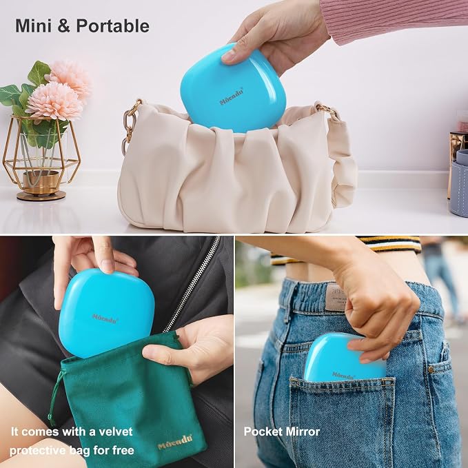 Mocado Compact Mirror with Light-4 Inches Compact 1x/10x Magnifying Mirror | Double Sides Lighted, 3 Colors Lighting, 0-100% Brightness, Diammable Touch, 1200mAh Rechargeable, For Pocket, Purse