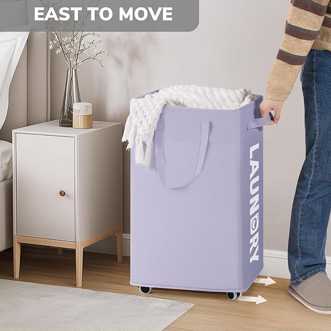 Goodpcik 2-Pack Rolling Laundry Hamper with Wheels, Hamper for Dorm, 75L | Laundry Hamper with Wheels & Handles for Dirty Clothes, Rolling Laundry Basket, Dorm Room Essentials, Light Purple