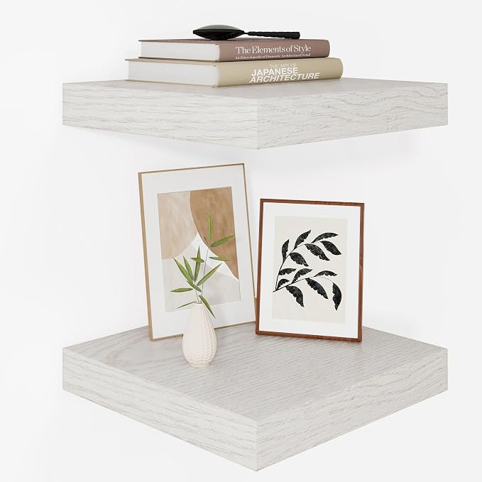 Vivelove Square Floating Shelves 12x12” Set of 2, White Birch | Easy Install with Hardware, Invisible Brackets, No Sagging, Living Room Display Shelf, 2" Thick，Engineered Wood