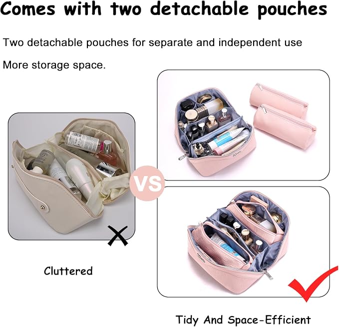 BOYATU Travel Makeup Bag Cosmetic Bags for Women: 3-Piece Makeup Bag Set | | Up to 20 3.4-oz Bottles | 180° Open-Flat Toiletry Organizer for Travel Essentials | Gift-Ready | (G-3-Pink)