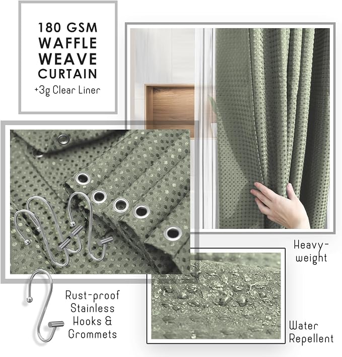 Clara Clark Bathroom Accessories Set - 27PC Bathroom Set with Adhesive Corner Shower Caddy Hanging, Bathroom Sets with Shower Curtain and Rugs, Ombre Sage Green Shower Curtain Set with Trash Can | 27 Piece Ombre Sage Green Bathroom Sets with Shower Cur...