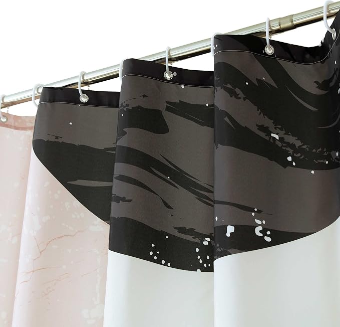 Boho Mid Century Leaf Shower Curtain Set,Arch Sun Design,Minimalistic Leaves Pattern,Waterproof and Luxurious Fabric-12 Hooks(Black and White-72" x 72")