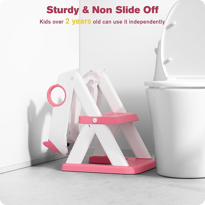 Potty Training Seat, Upgrade Toddler Toilet Seat for Kids Boys Girls, 2 in 1 Potty Training Toilet, Splash Guard Anti-Slip Pad Step Stool(Bright Pink)