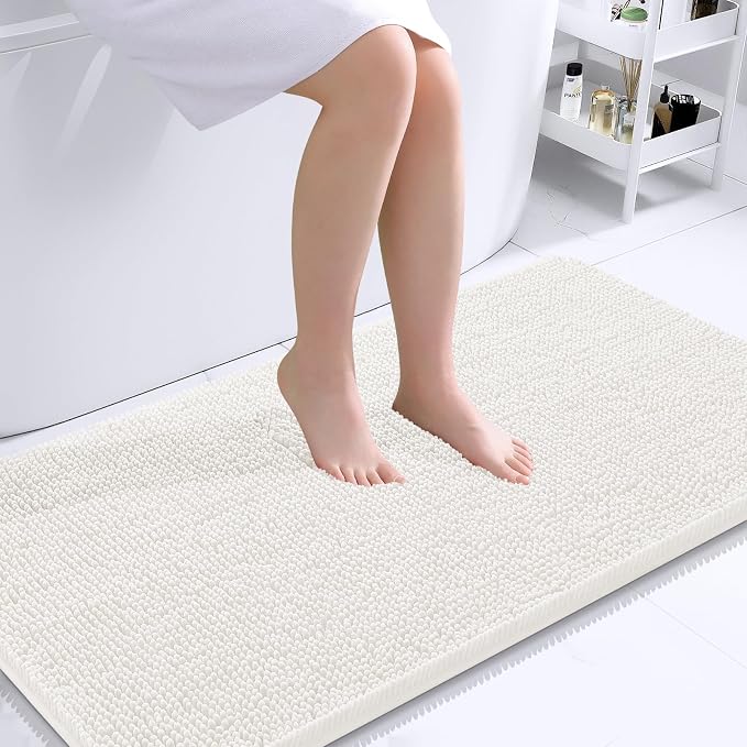OLANLY Bathroom Runner Rugs 44x24, Extra Soft Absorbent Chenille Bath Rugs | Ivory, Quick-Drying Rubber Backing, Machine Washable Long Bath Mat for Bathroom Floor, Tub and Shower, Home Decor Accessories