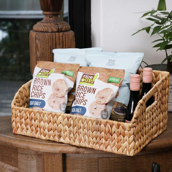 Wicker Baskets for Organizing, Pantry Baskets with Built-in Handles, Handwoven Labeled Wicker Storage Basket, Water Hyacinth Storage Bins for Shelves, 3 Pack, Natural - 2 Set