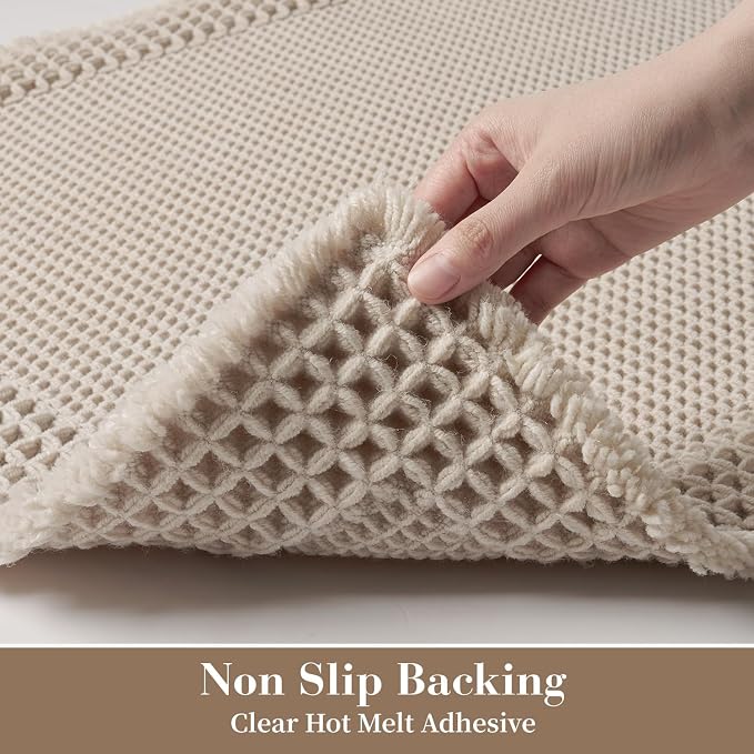 RESARE Waffle Bathroom Runner Rugs, Non Slip Boho Bath Mat 24x48 Pale Beige | Long Absorbent Bathroom Floor Mats Machine Washable Quick Dry, Soft Solid 2'x4' Bath Rugs with Tassels, Ideal Farmhouse Decor